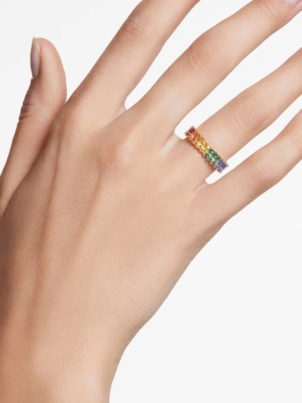 Swarovski Multicolored Baguette Cut Gold-Tone Plated Matrix Ring size 6.5 - Picture 13 of 16